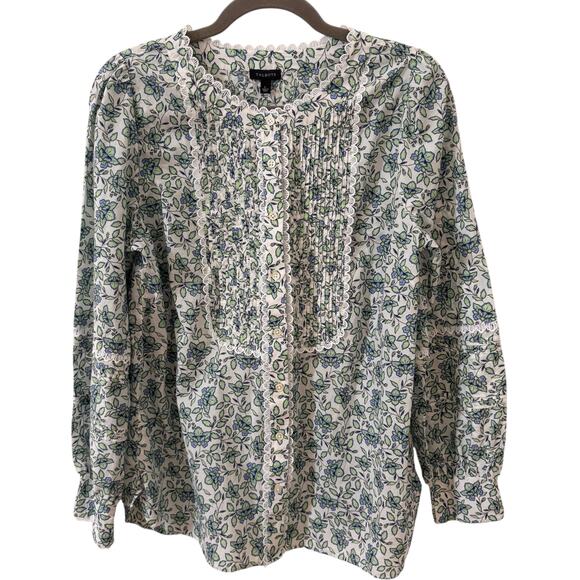 Talbots Scallop Lace Trim Top in Blooming "Daffodils" Floral Size Large - Picture 4 of 11